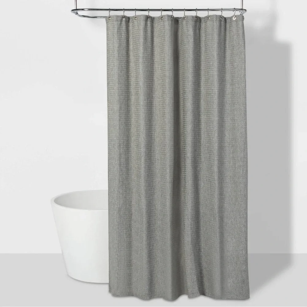 Threshold gray waffle weave shower curtain